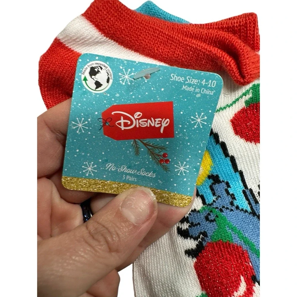 disney‎ stitch womens no show ankle socks 3 pairs christmas size 4-10